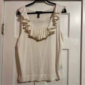 #173 LAUREN BY RALPH LAUREN SLEEVELESS TANK TOP W. GOLD TRIM RUFFLE SIZE X-LARGE